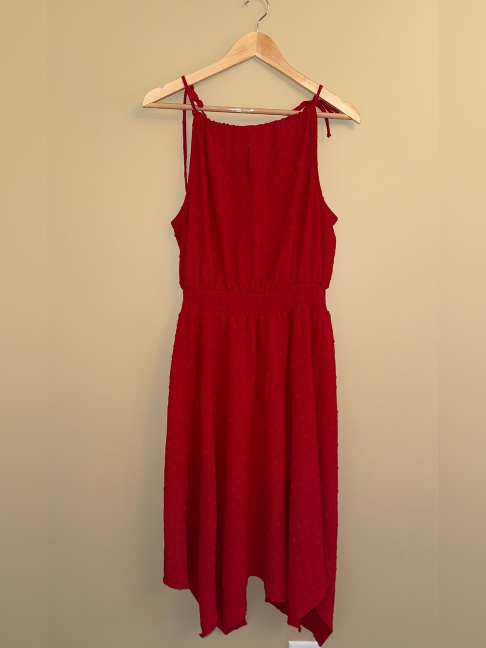 89th & Madison Halter Red Dress Size M Embellished Dots Smocked Flowy Resort